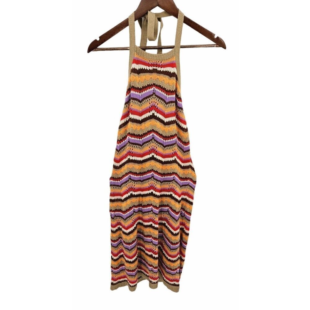 SO Goods for Life Midi Sweater Halter Dress Women Sz M Crochet Brown Orange Fall